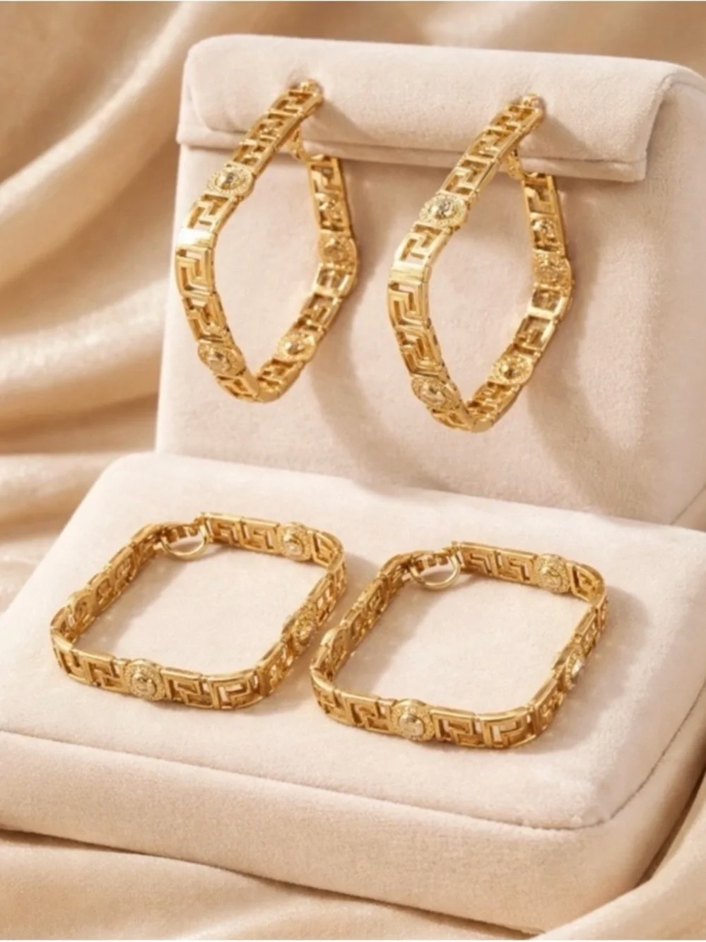 Gold Greek Key Medusa Hoop Earrings